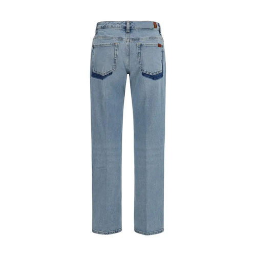 7FOR Blue Cotton Straight-Leg Jeans