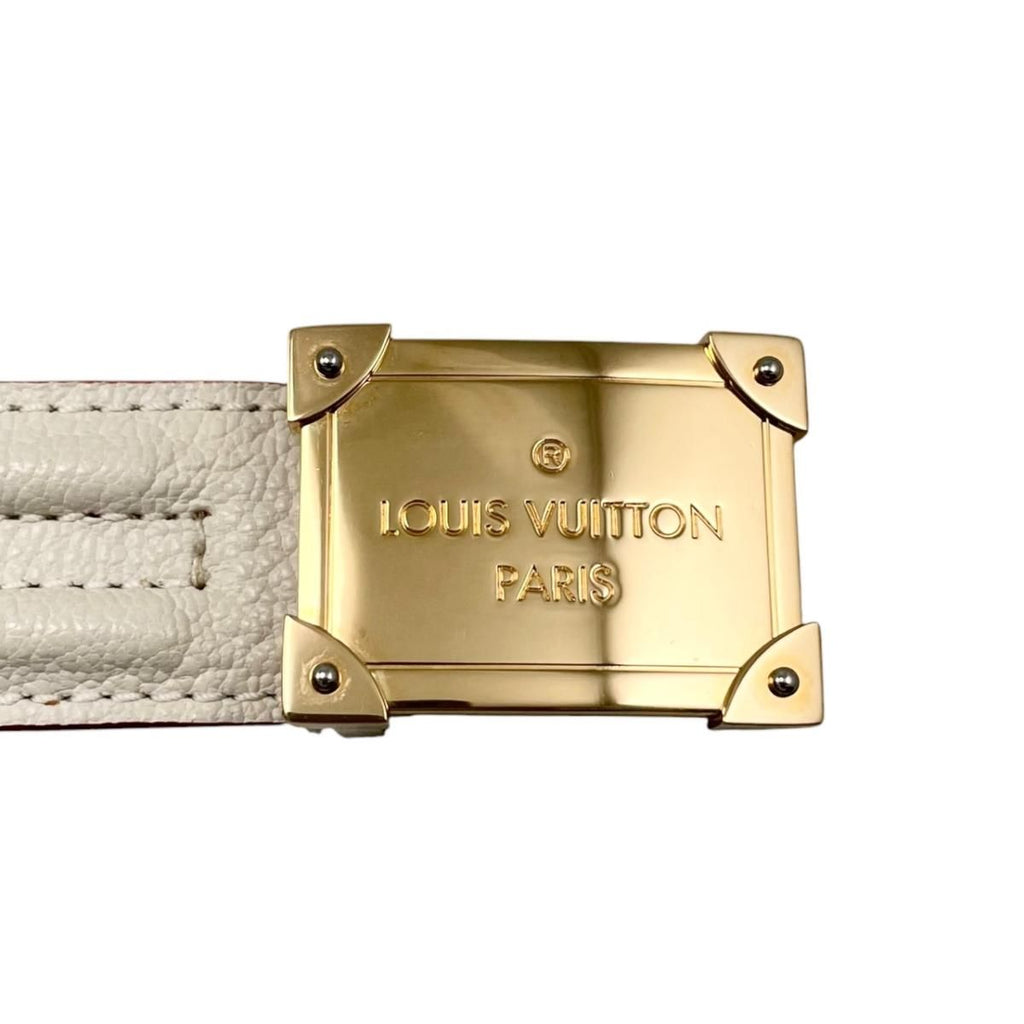 Louis Vuitton Belt Ceinture Pandora Leather Logo Buckle White Beige Gold