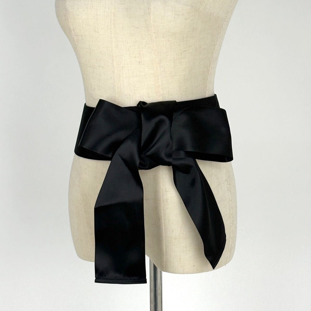 Chanel CC Logo Belt Ribbon Sash Fabric Leather Black