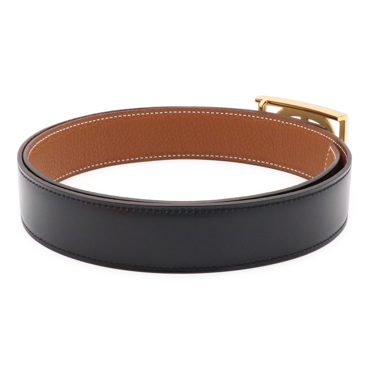 Hermes Chaine D'ancre Reversible Belt Leather Black Brown Gold 85