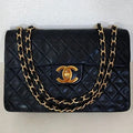 Authentic CHANEL Jumbo Maxi XL 24K Gold Flap Bag Lambskin Chain Shoulder Black