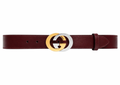 Gucci Interlocking G Leather Belt Burgundy with Gold & Silver Buckle