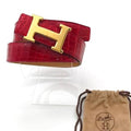 Hermes Constance Croco Porosus Buckle Belt Shikaku Red Gold