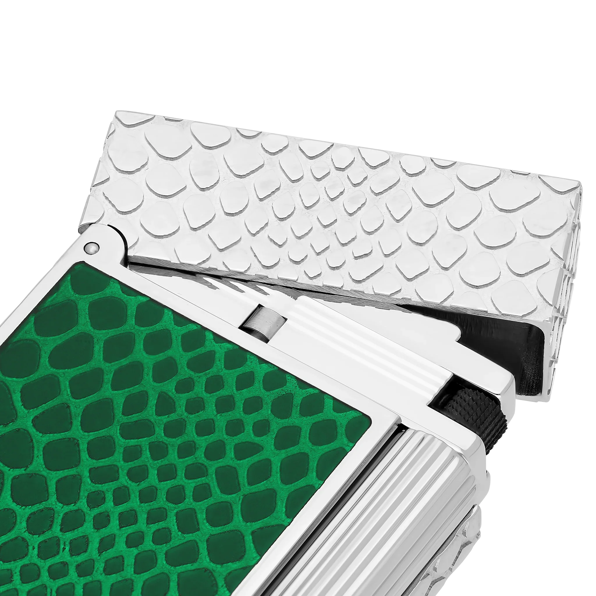S.T. DUPONT Ligne 2 Guilloche Lacquer Snake Skin Green Palladium Lighter/Briquet C16078