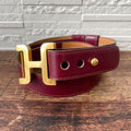 Hermes Leather Buckle Gold Belt Bordeaux