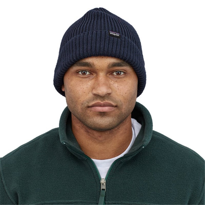 Patagonia Fisherman's Rolled Beanie Hat Cap Cappellino in 70% lana riciclata Black Nero